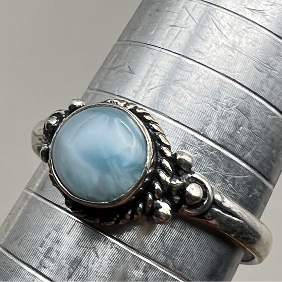 New Blue Larimar Stone Crystal Boho Silver Overlay Ring Size 8.75 - Picture 4 of 8